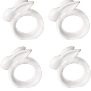 KiaoTime Porcelain Rabbit Napkin Rings Mofui Holders Set-4